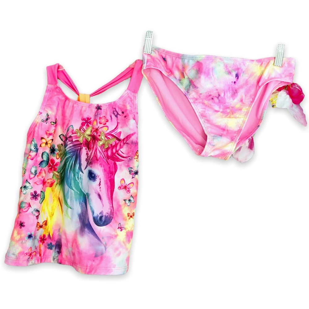 Unicorn Pink Two Piece Tankini Swimsuit Girl’s XL 14/16 Tie Dye Print